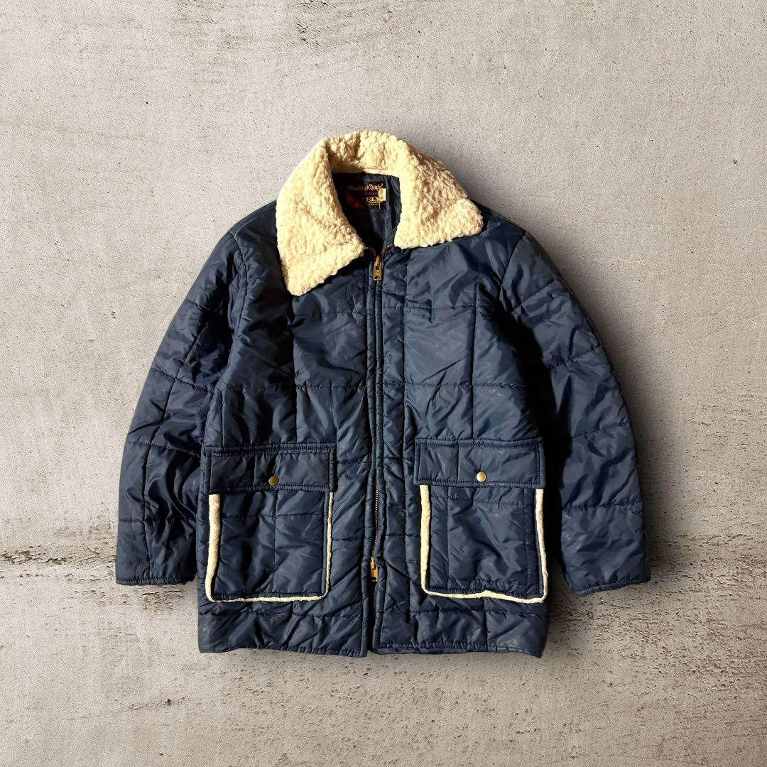 USA製60s Weather Jackキルティングジャケットボア襟タロン 紺L