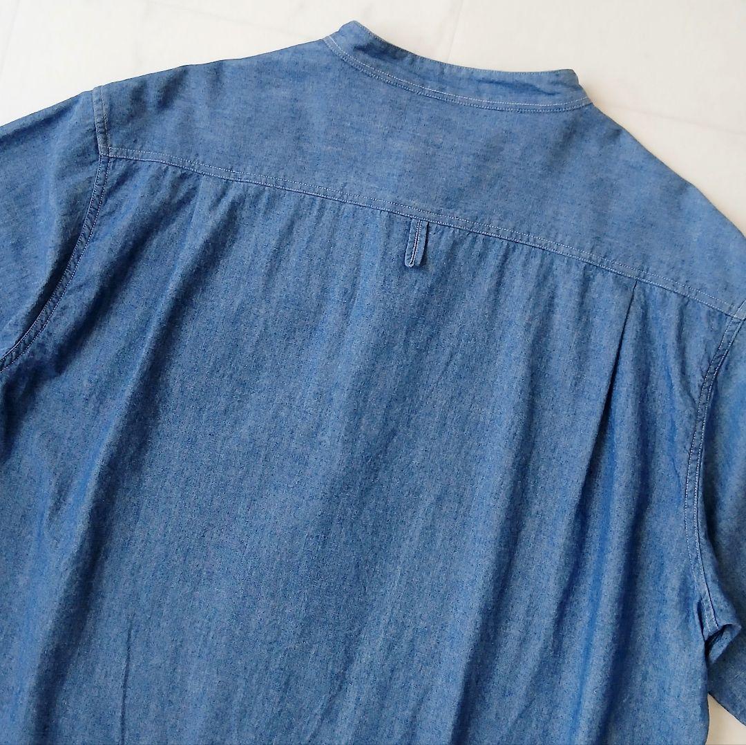 美品 ダントン 日本製 バンドカラー デニムシャツ シャンブレー 40