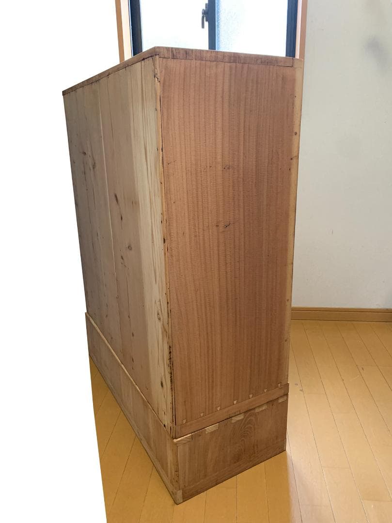 古い木製のガラス戸棚 引き出し8杯 水屋