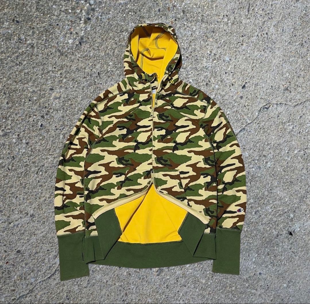 champion チャンピオン 迷彩 カモフラ ダブルジップ パーカー 短丈 M
