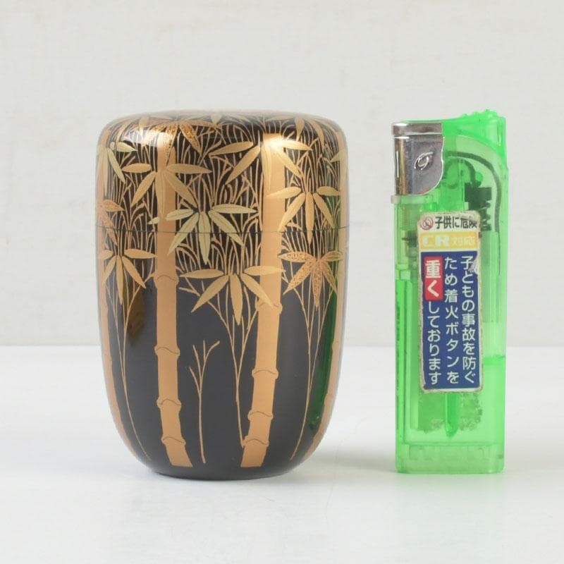 ときの　茶道具　山内幸男　号漆峰　竹林蒔絵　細棗　共布共箱　V　9778