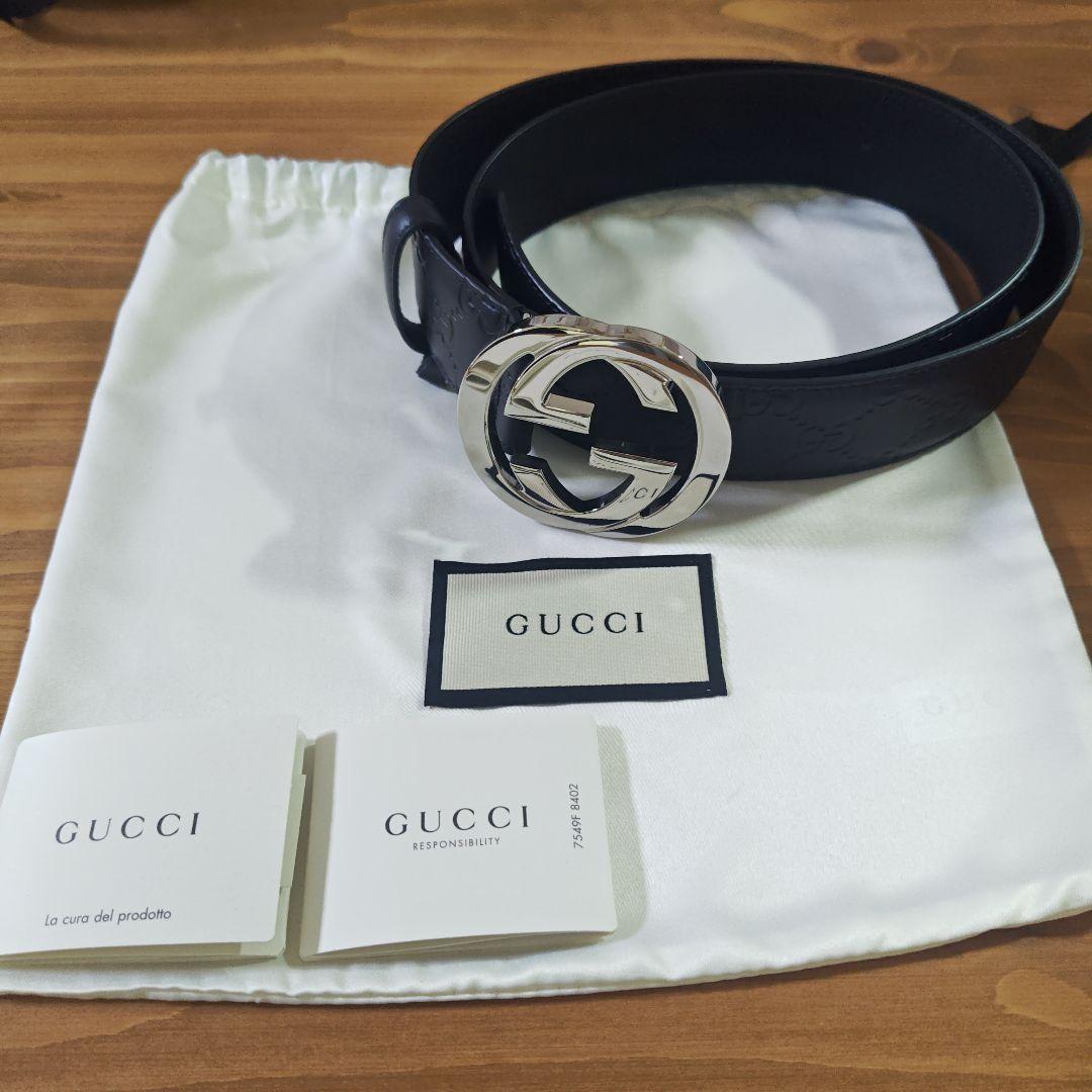GUCCI ブラックレザーベルト ダブルGロゴ - メルカリ