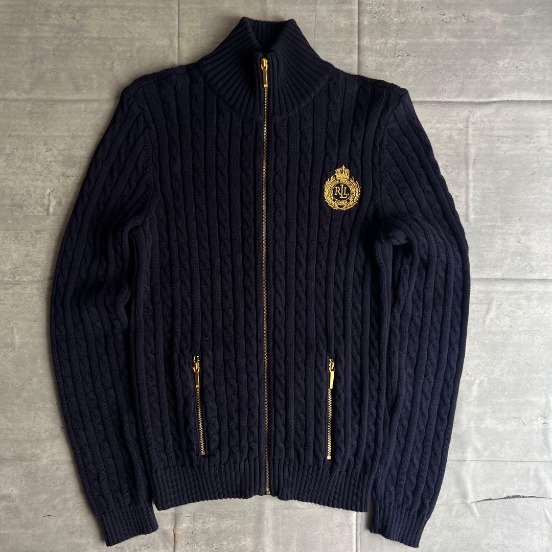 ローレンラルフローレン ケーブルニット ジップアップセーター 刺繍