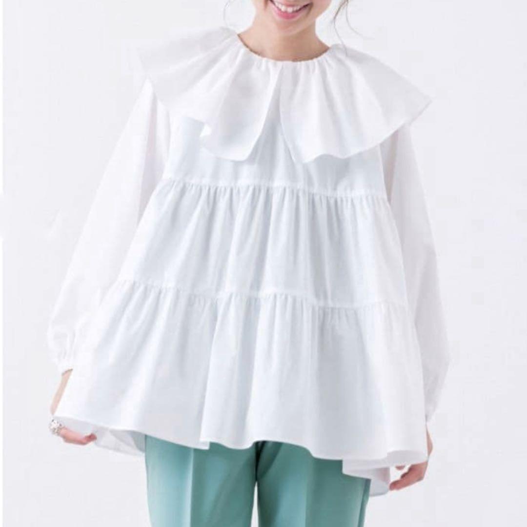 美品♪ ヨリ yori バックリボン ティアード フレアブラウス 日本製