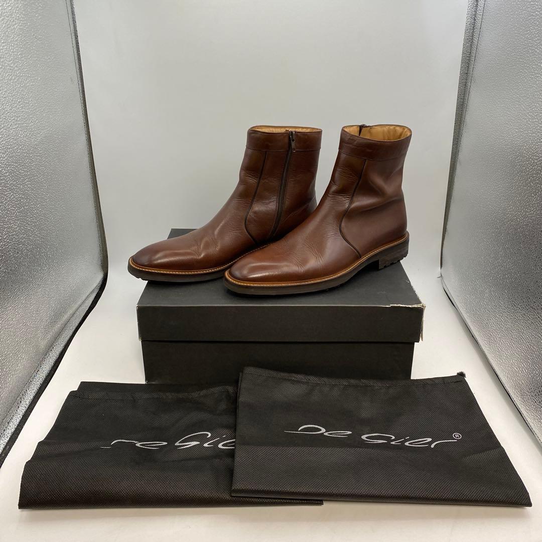 もやしもん【De gier】本革 ブラウン ジッパーブーツ フランス製 本革】 レースアップブーツ 21436 （マロンブラウン） -モードカオリ