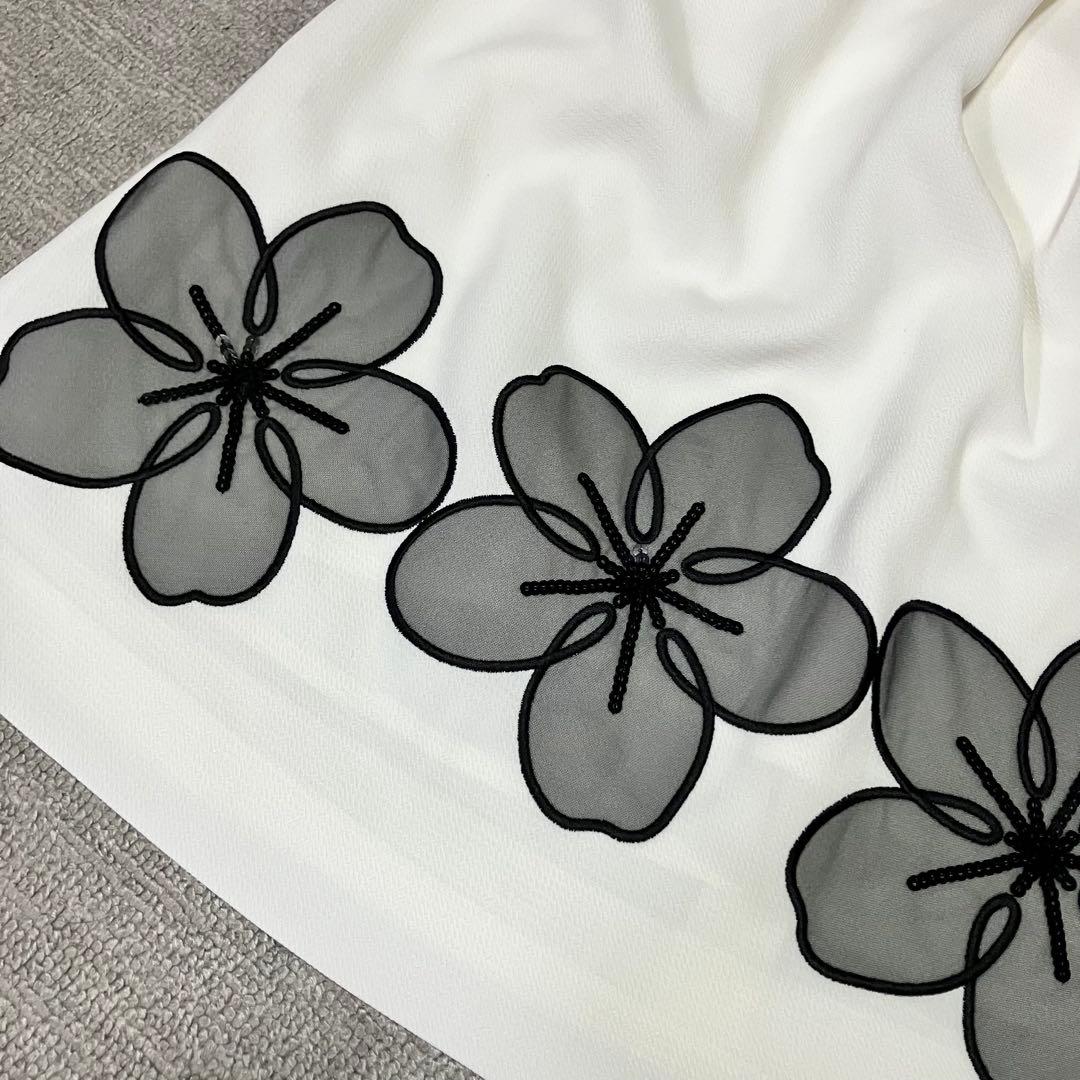 美品】エムズグレイシー ワンピース 38 花柄 膝丈 フレア モノトーン