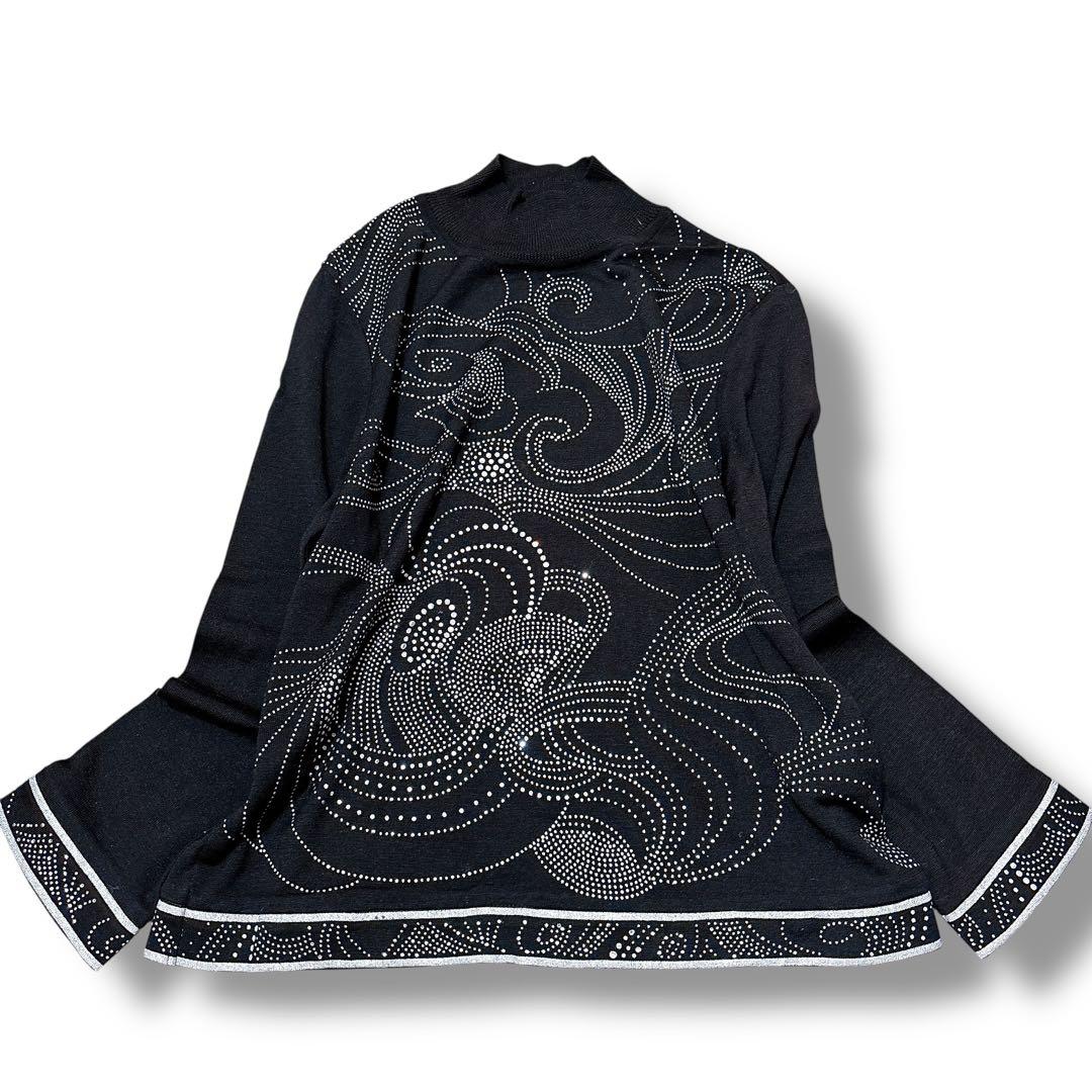 未使用級 LEONARD レオナール ハイネック 薄手 ニット ラインストーン