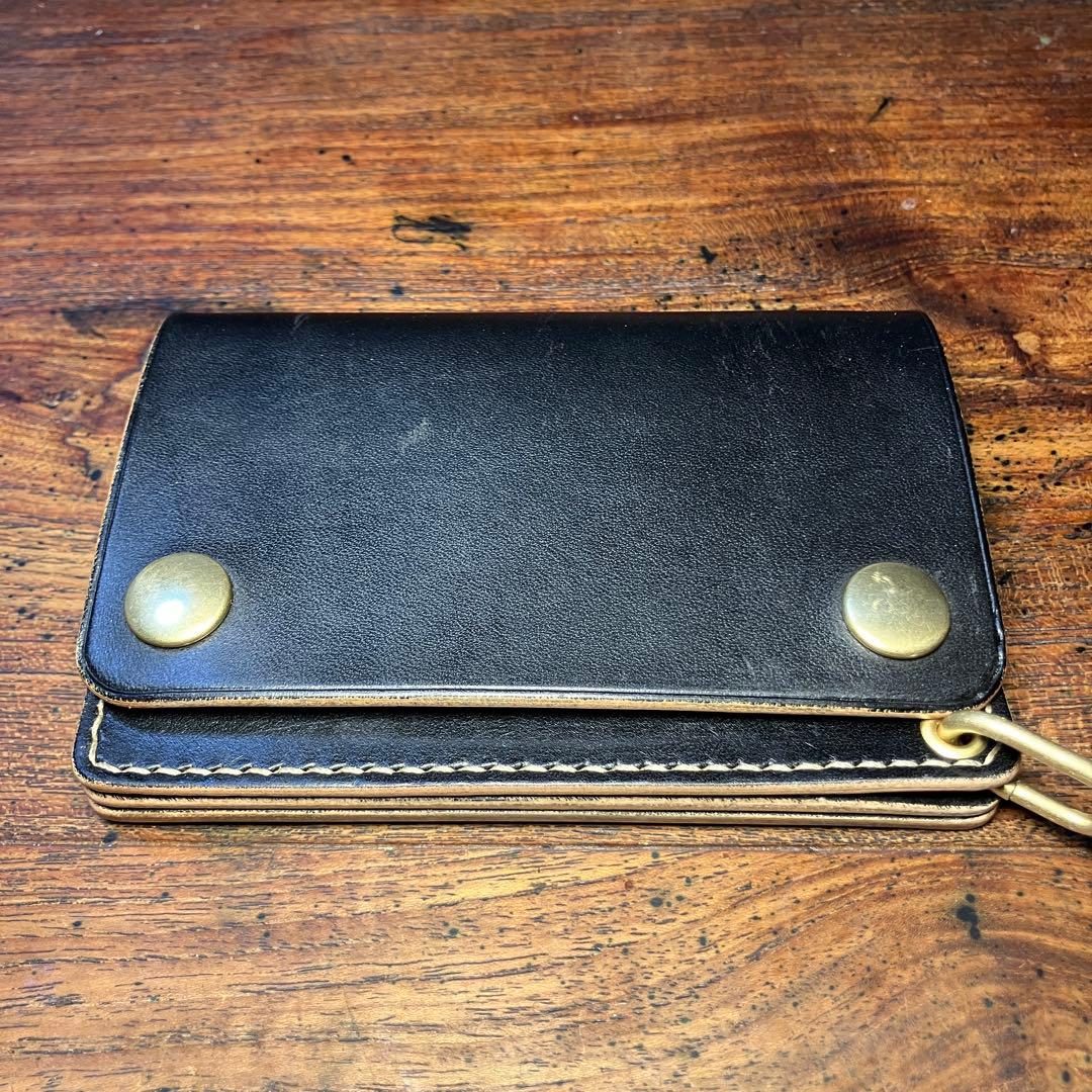 ショートトラッカーウォレット ブラック 茶芯 栃木レザー レザー