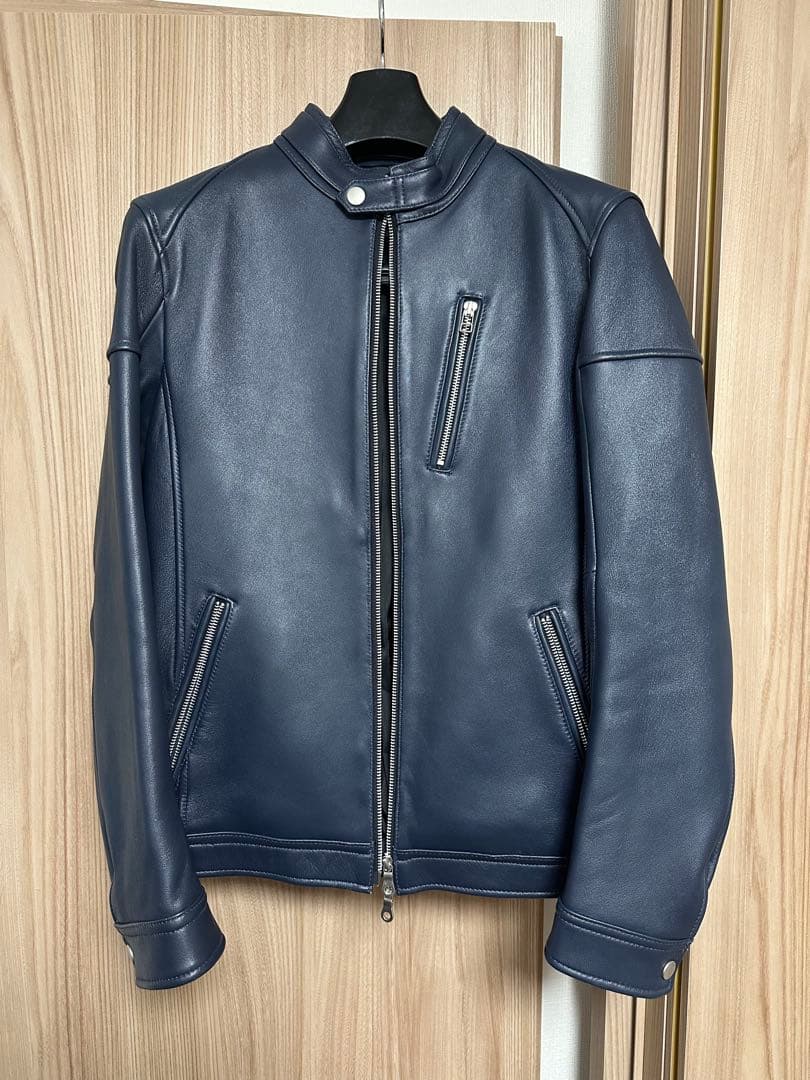 ネイビー シングルライダースジャケット L 革ジャン uk2colornew.jpg