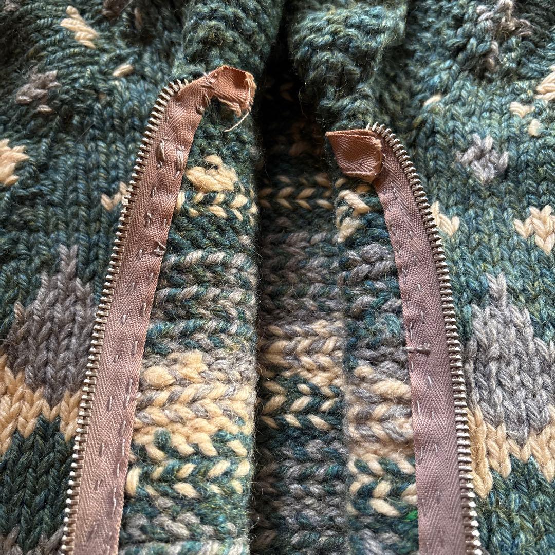 60sビンテージ】カウチンセーター 緑 メランジ アーガイル 雪 ノルディック