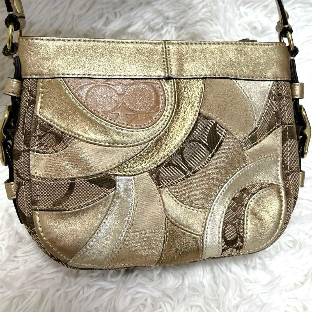 COACH コーチ パッチワーク ワンショルダーバッグ ゴールド 金色41886