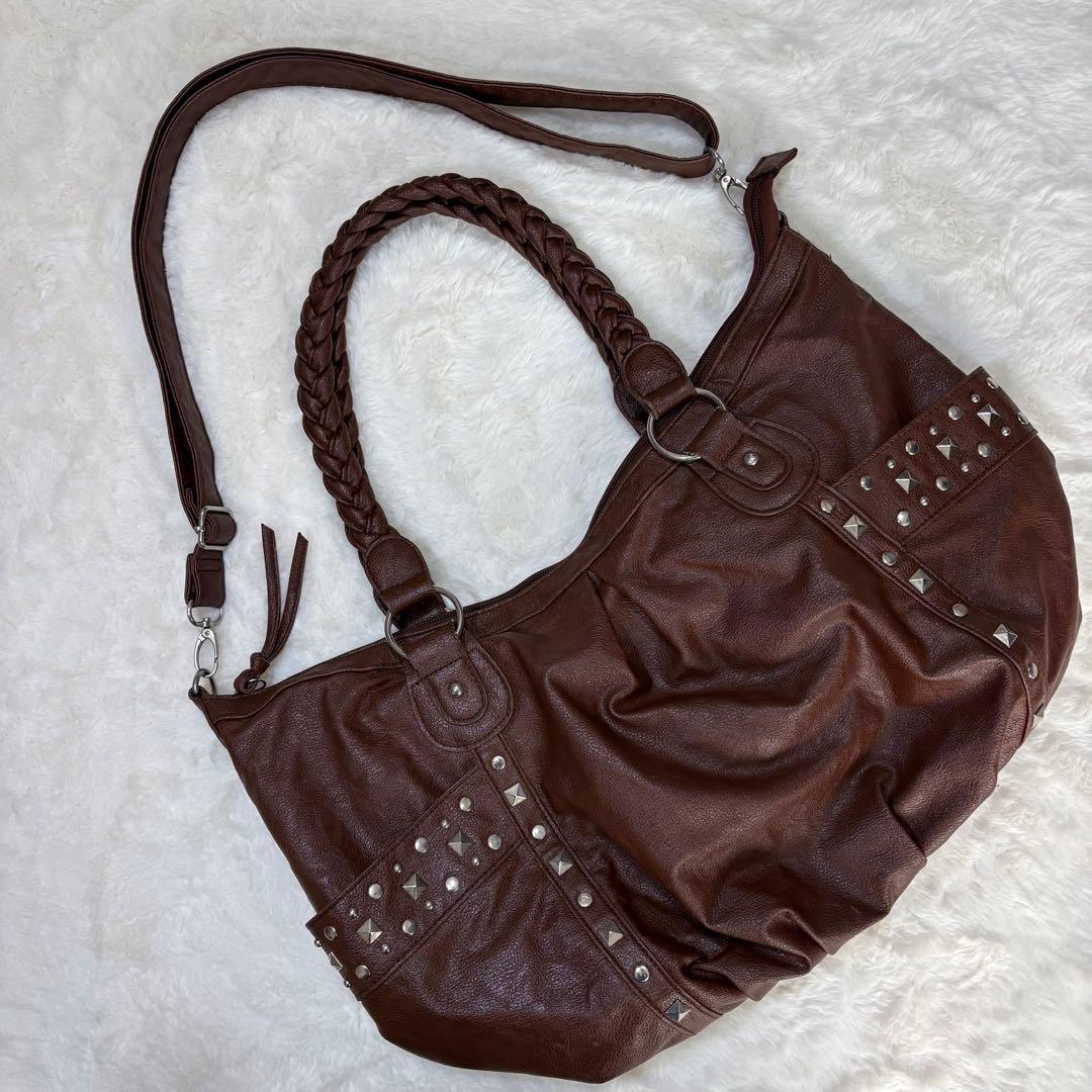 00s archive スタッズ レザー調 ショルダーバッグ y2k グラン - メルカリ