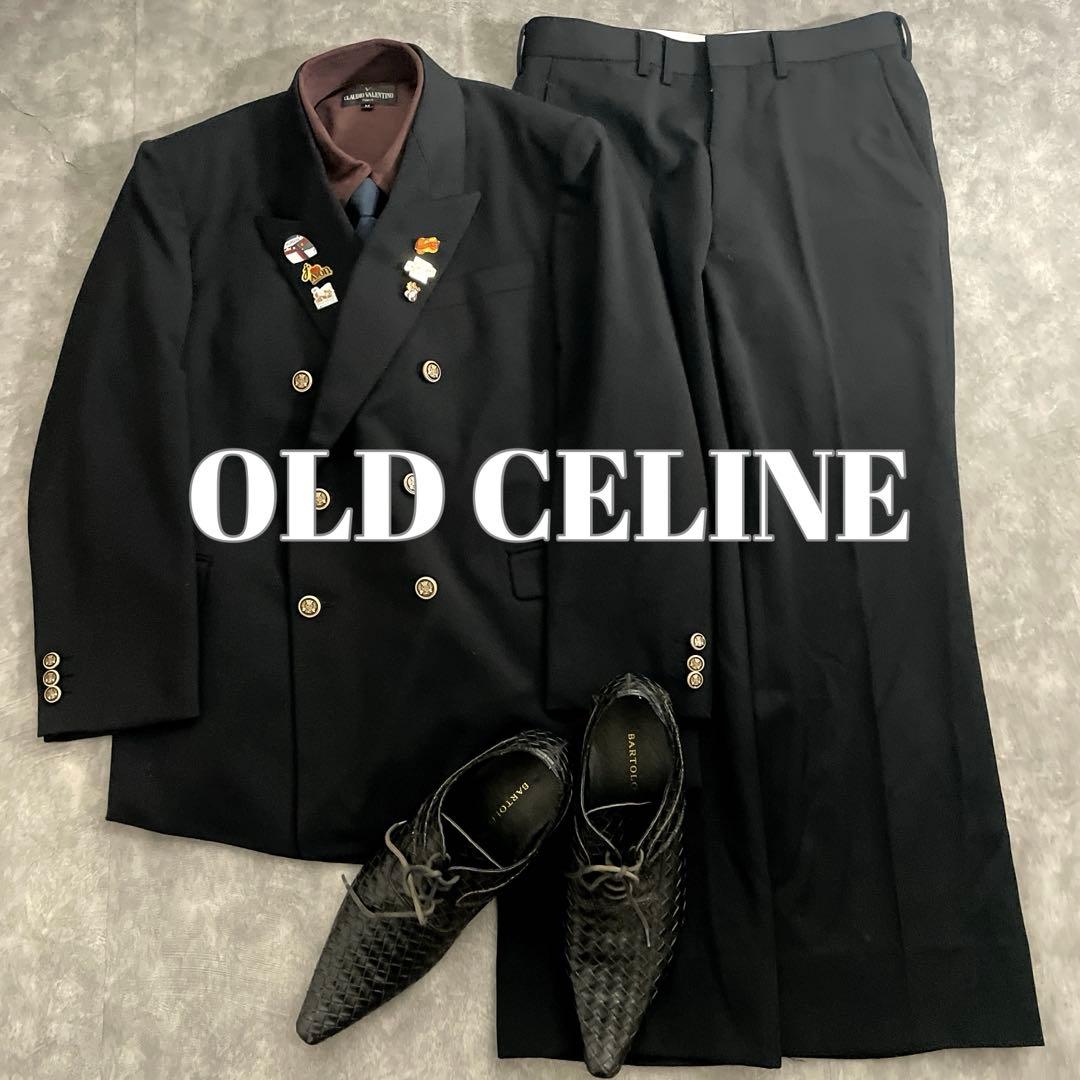 極上 漆黒ウール 黒金ボタン ダブルブレストスーツ OLD CELINEネクタイ CELINE】セリーヌ 