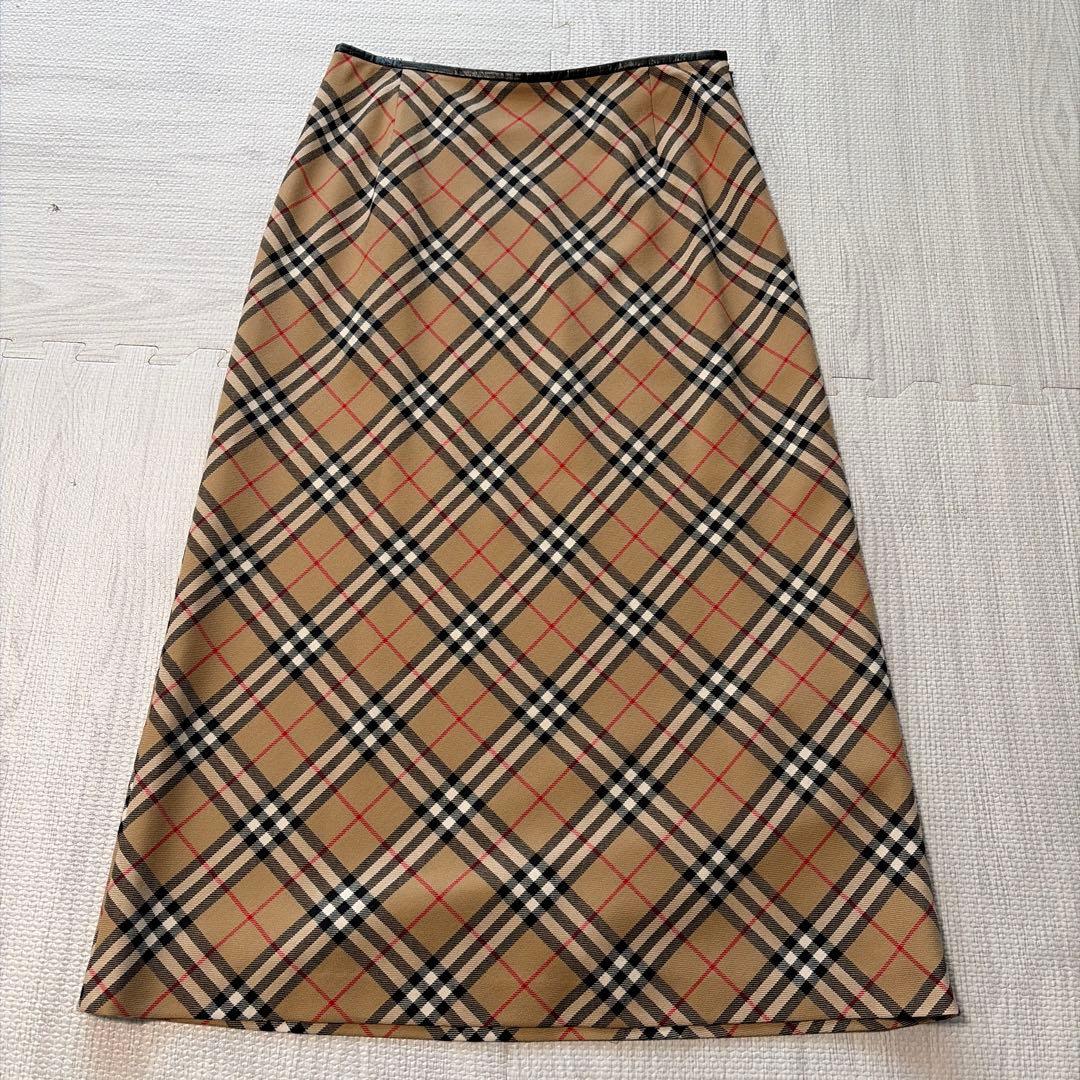 極美品 バーバリーロンドン ノバチェックロングスカート レザー 40