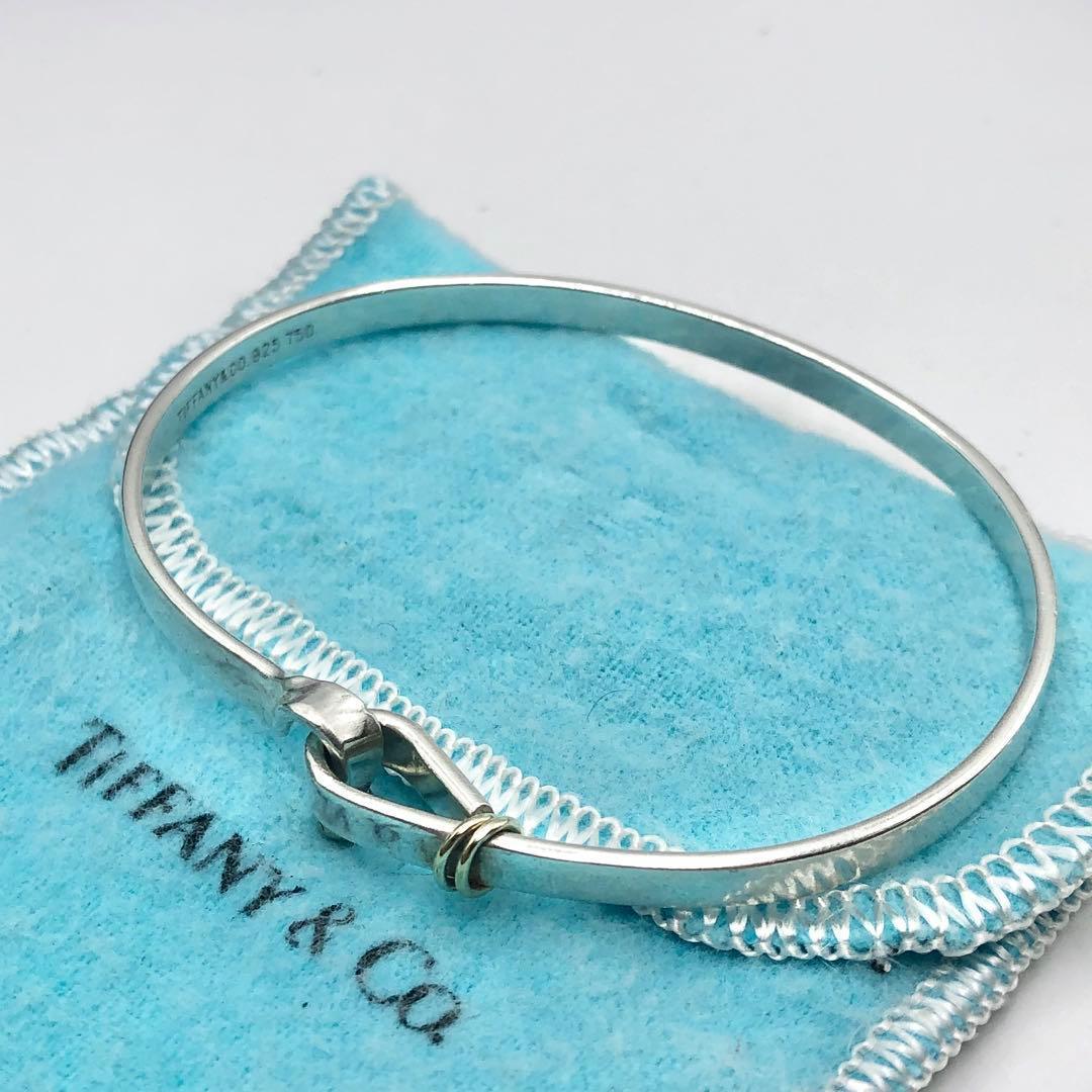 ティファニー　フック&アイ　コンビ　バングル　750×925 保存袋付き TIFFANY ティファニー フック&アイ バングル 925/750 コンビ シルバー