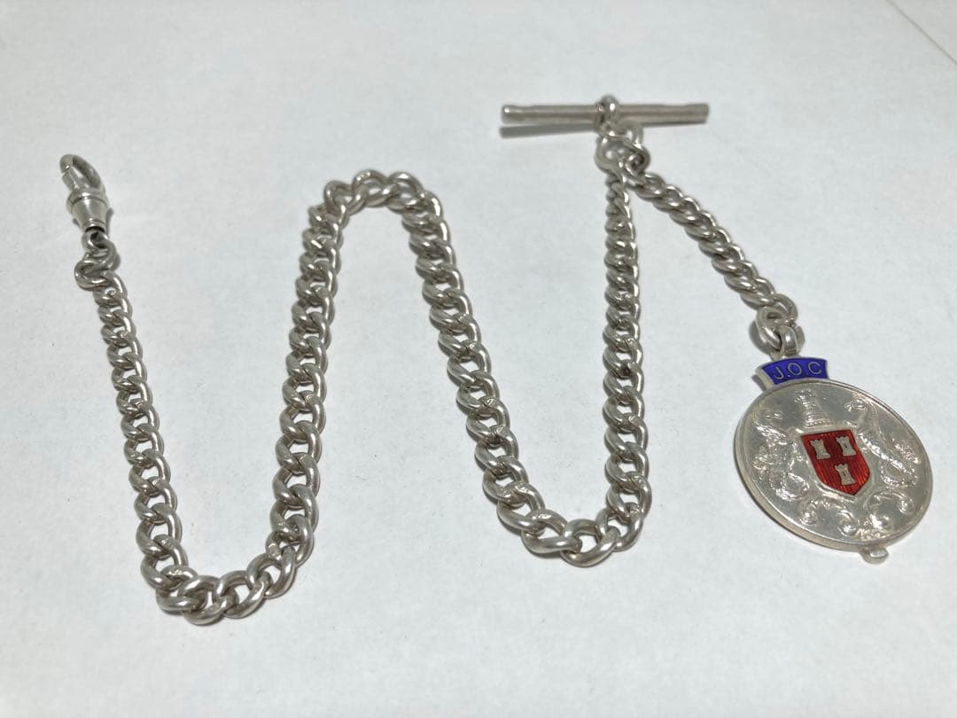 フォグ付純銀製*アルバートチェーン 1893 *スターリングシルバー(925銀) 1900年頃 英国アンティーク 純銀製アルバートチェーン 52g 純銀