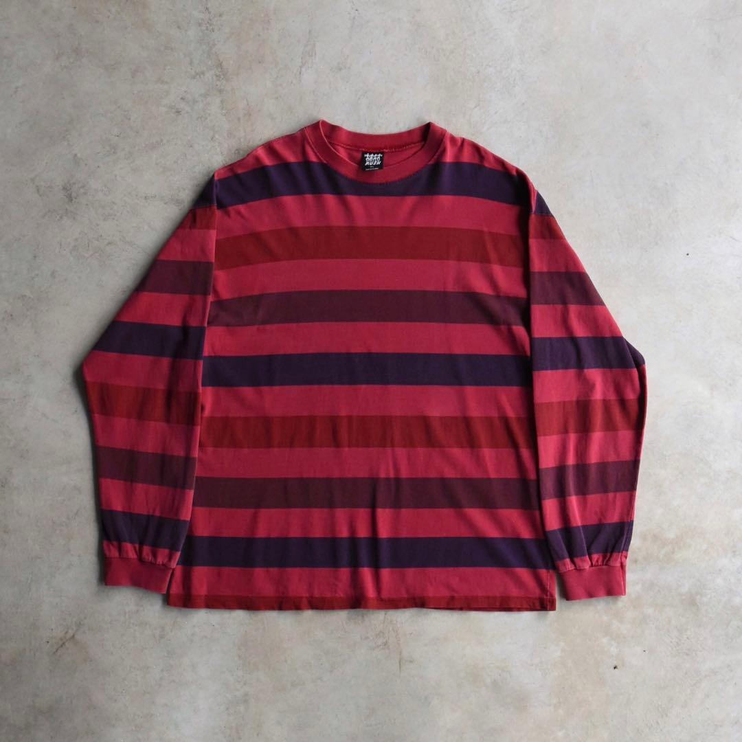 90s RUSH ボーダー長袖Tシャツ USA製 サンフェード オールドサーフ 90年代 90s ハンテン アメリカ製 サーフ サーフィン 半袖 │ヴィテージ
