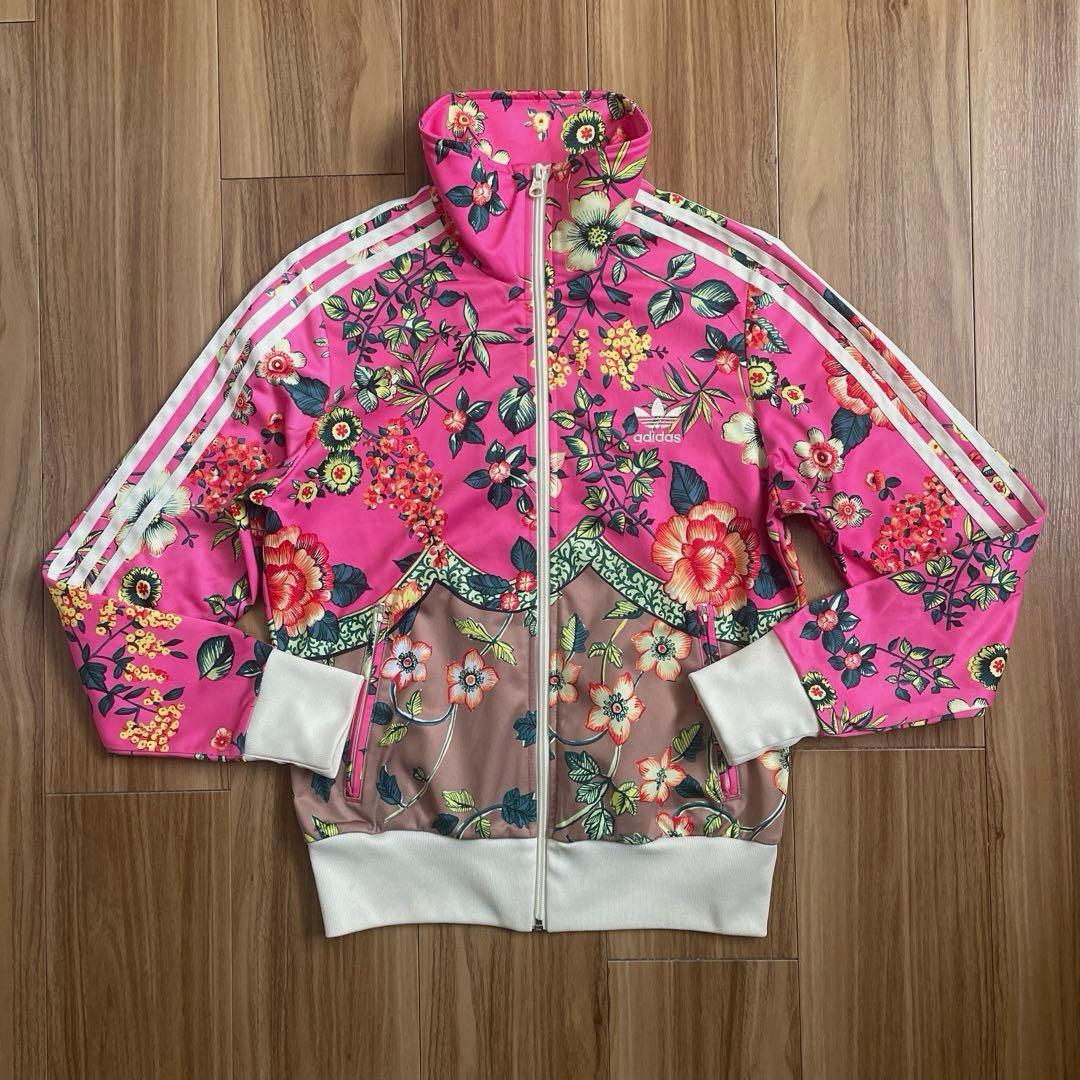 XXLアディダスadidasピンクブラウン花総柄トラックジャケットジャージ アディダス ロデオクラウンズ ジャージ トラックジャケット 花柄
