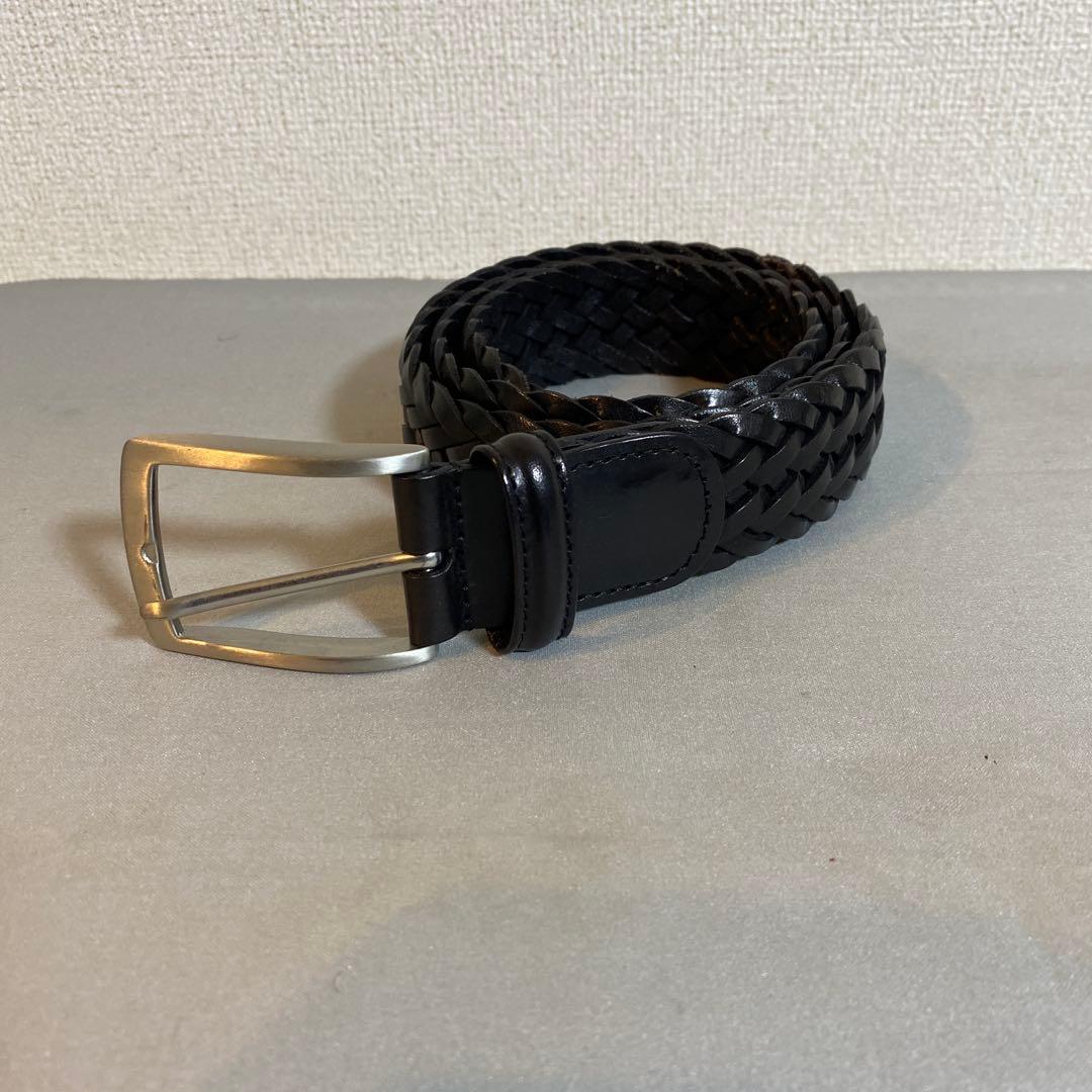 Anderson's 黒 編み込みレザーベルト　85 アンダーソンズ / Anderson's / レザー × ゴム メッシュ ベルト