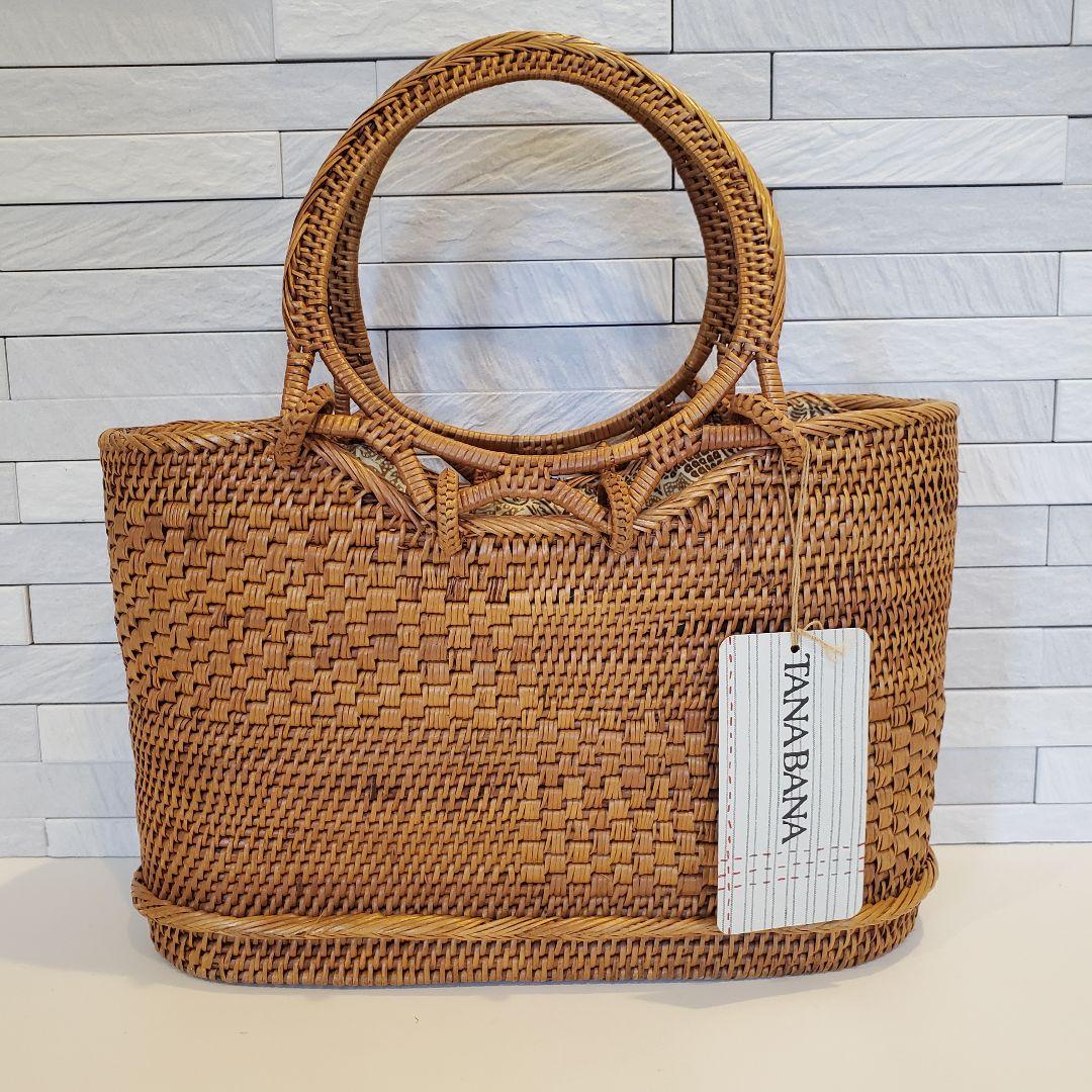 【TANABANA】 未使用 かごバッグ ナチュラルブラウン アタ ラタン ラタンカゴバッグ（四角 x ラタン） | nusantara （ヌサンタラ