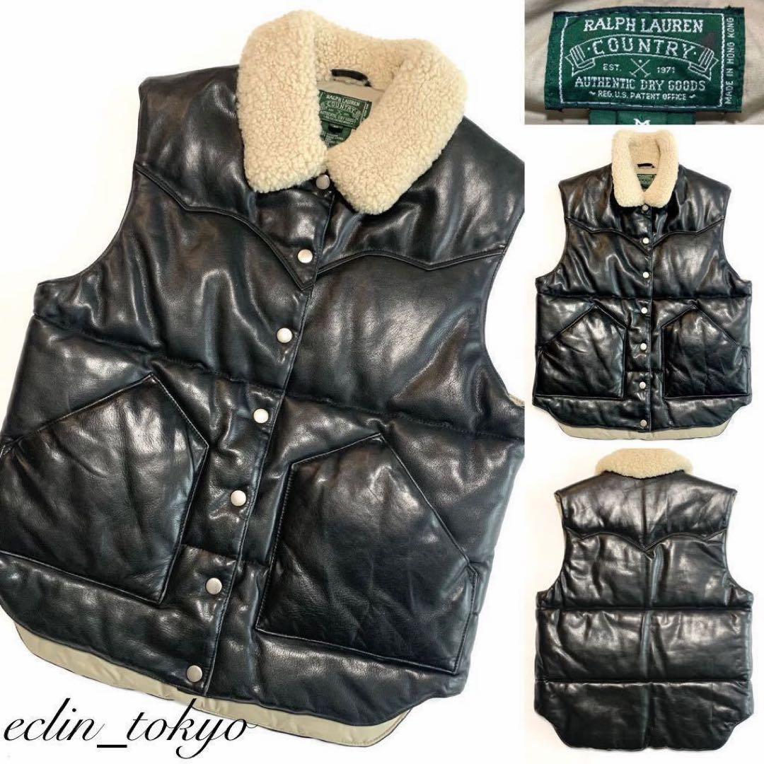 ラルフローレン《レザー》ムートンダウン ベスト M 黒 RRL E3291