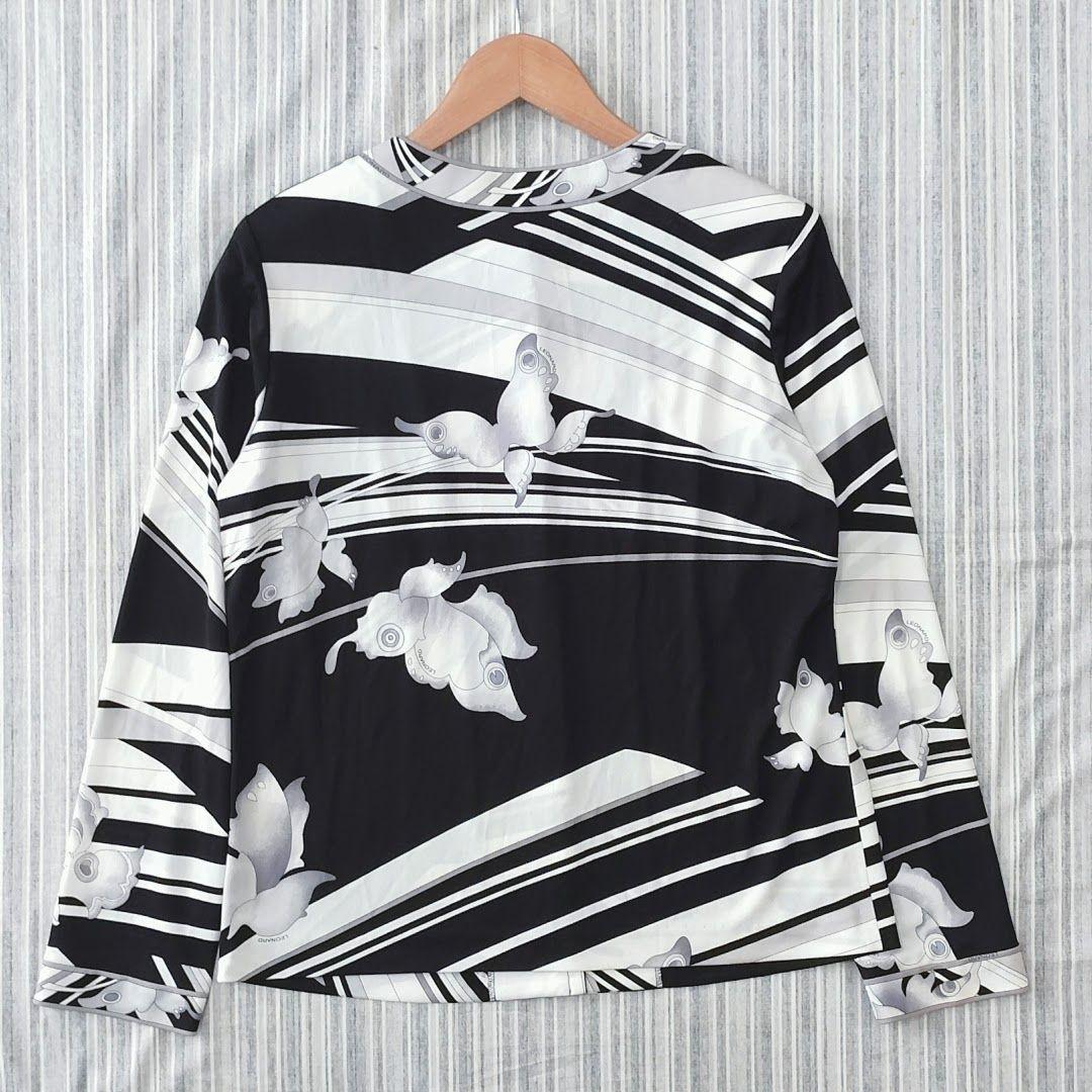 ☆美品☆LEONARD/レオナール＊トリム 花柄 カンカン カーディガン LL