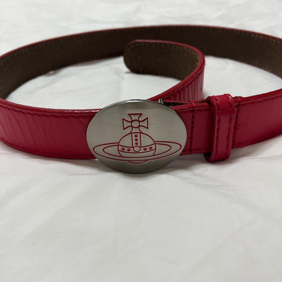 vivienne Westwoodバックル ベルト シルバー レッド レザー - メルカリ