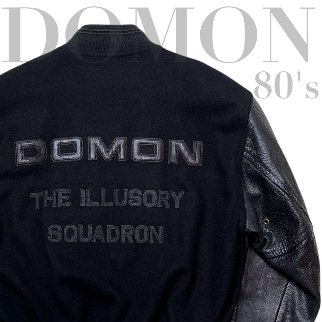 希少/古着/80s〜90s/ DOMON/ドモン/スタジャン/本革/M（大きめ） 古着 90s USA製 DeLON 「N」 レタード 本革 レザー袖 メルトン ウール
