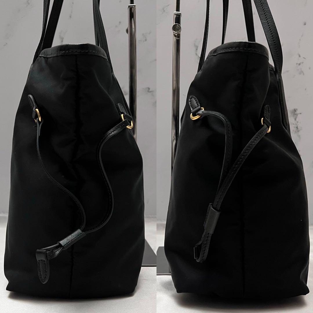 ◇極美品◇プラダ トートバッグ ナイロン×レザー ブラック ロゴ金具