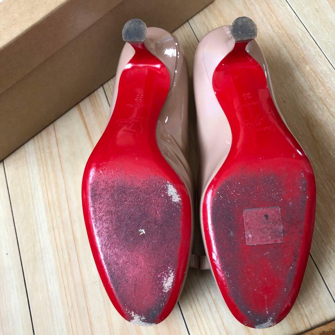 限定美品】クリスチャンルブタン パンプス ローヒール リボン
