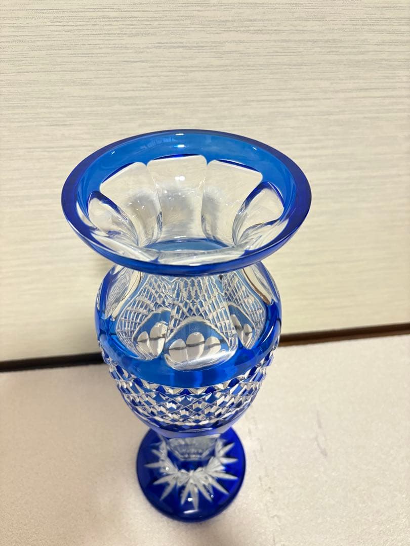 青色クリスタルガラス フラワーベース大型の通販はau PAY マーケット