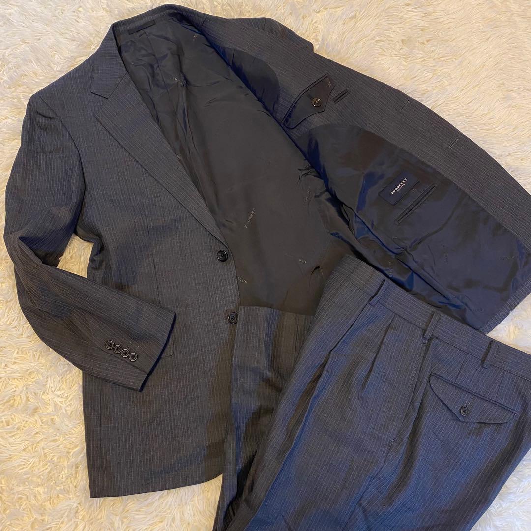 【極美品】バーバリーロンドン セットアップ スーツ 総裏 ストライプ グレー BURBERRY LONDON ENGLAND STRIPE PATTERNED SET UP SUIT MADE IN ITALY
