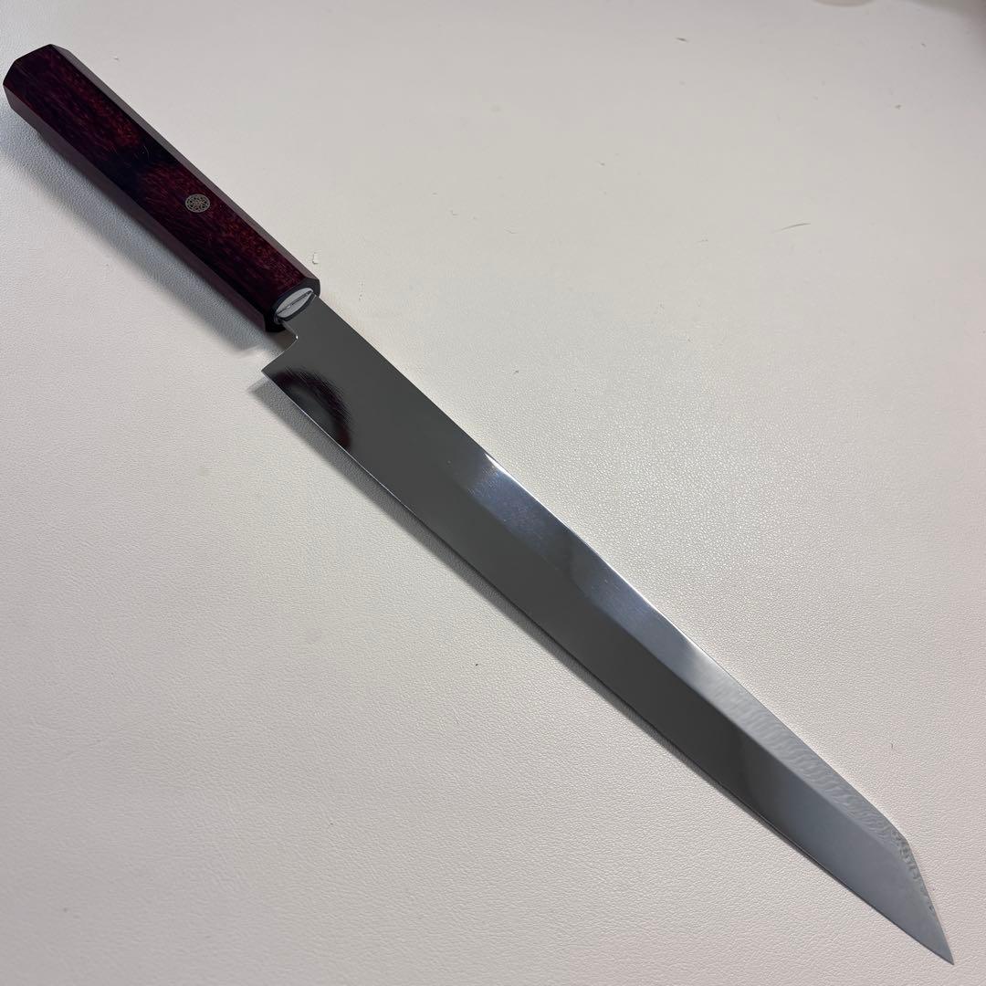 270mm 切付柳刃包丁 鏡面　紫檀八角柄 刺身包丁 「全鋼」'ᘲ 270mm 切付柳刃包丁 鏡面 紫檀八角柄 刺身包丁 「全鋼」'. ご覧いただき