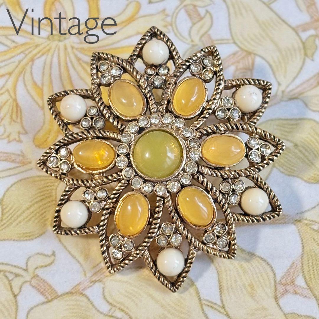 5039 ヴィンテージ ブローチ イエロー オリエンタル モスク - メルカリ