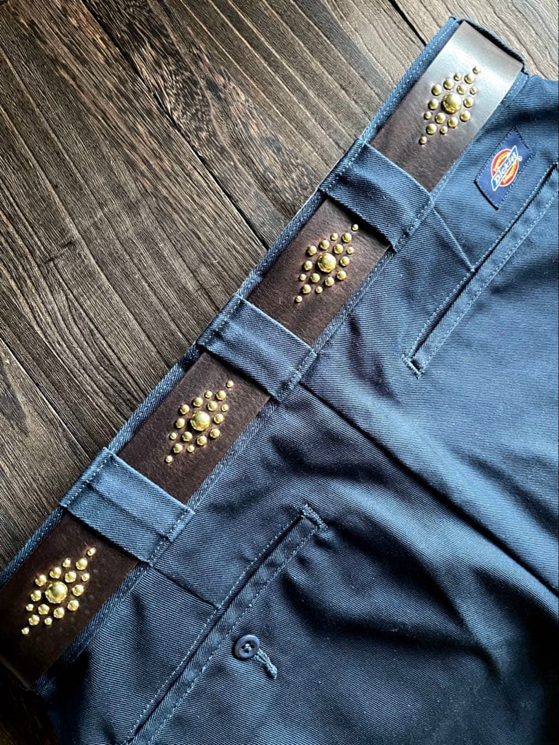 ディッキーズ874専用スタッズベルト ダークブラウン 真鍮 HTC CALEE