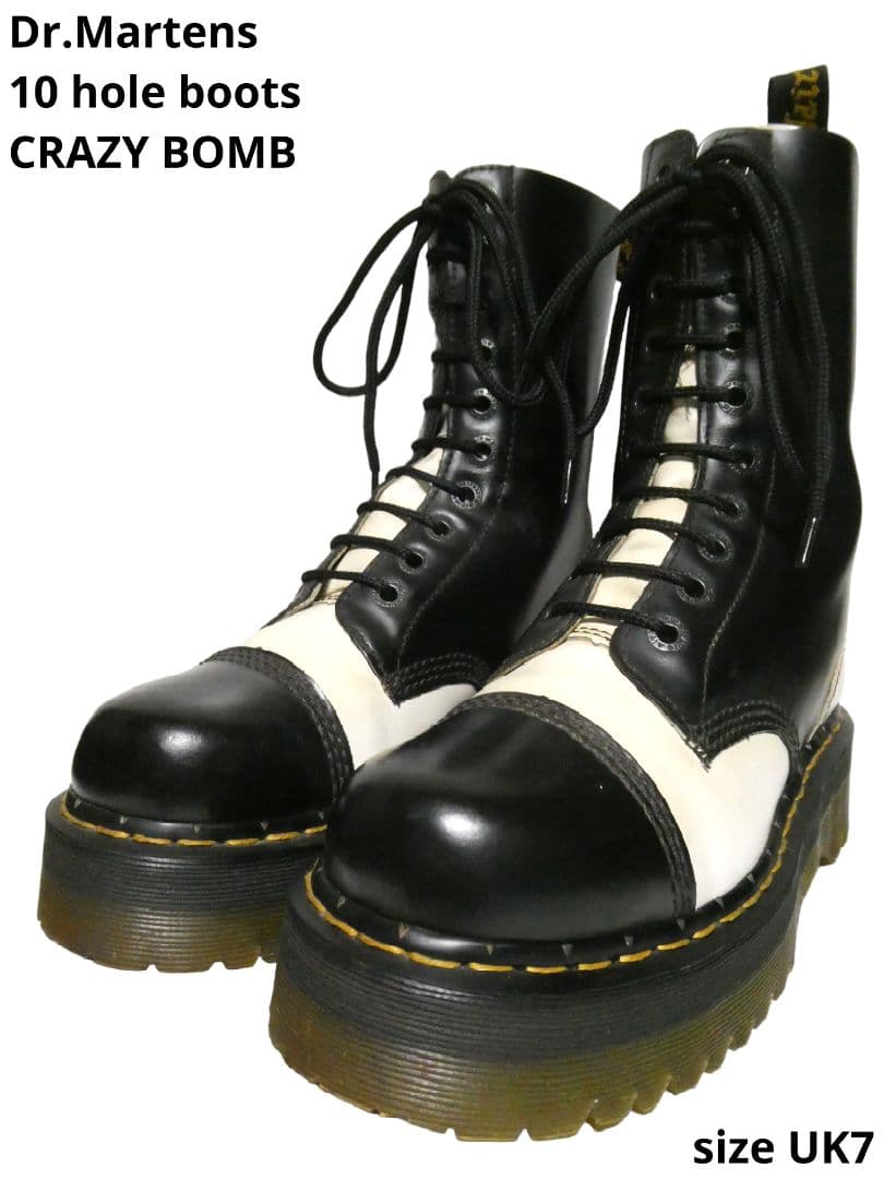 完売モデル！ドクターマーチン10ホールクレイジーボム白黒ヒロトUK7