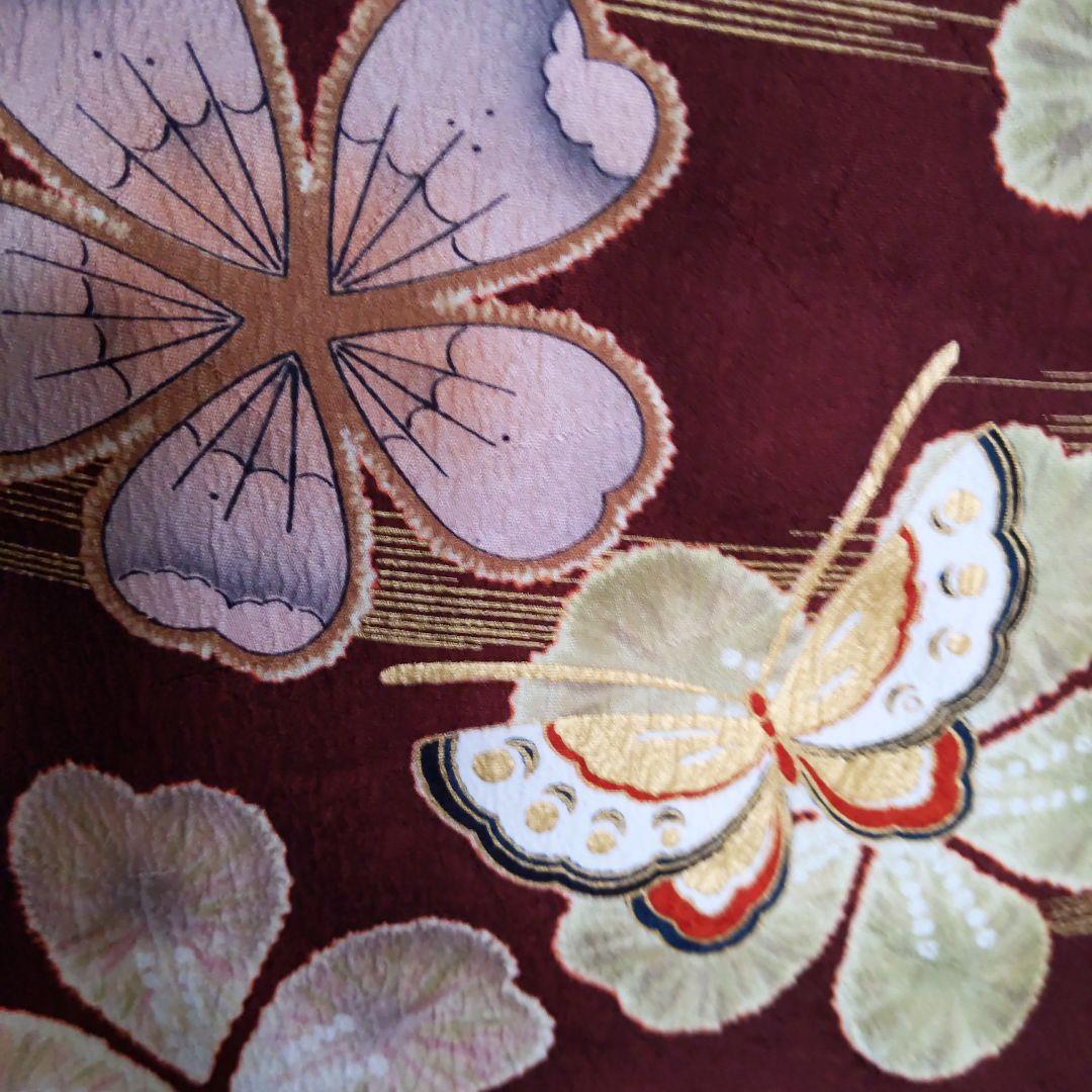 351華やぎ【桜蝶 紺色×ワイン色】【振袖6点フルセット】卒業謝恩会