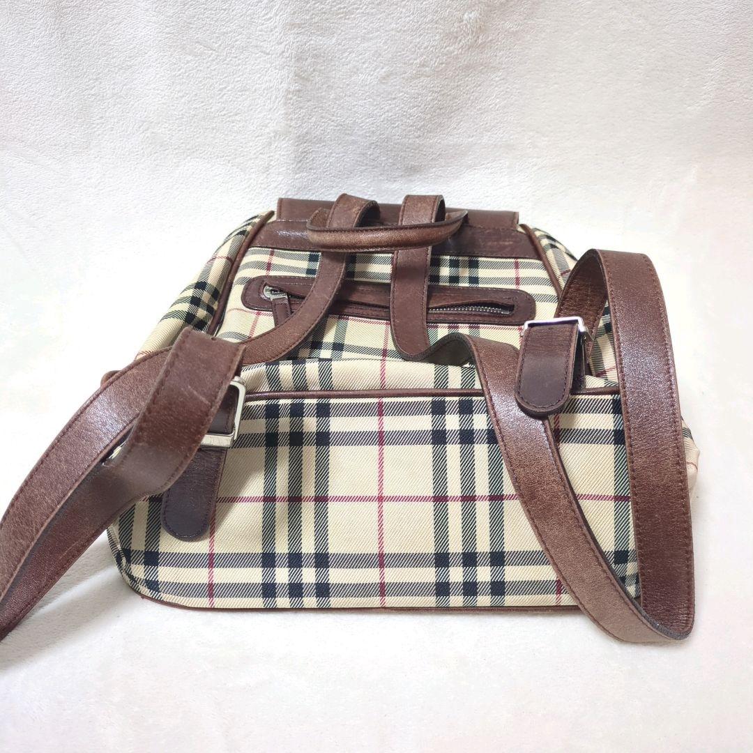 良品 BURBERRY ノバチェック リュック 巾着 キャンバス レザー ロゴ