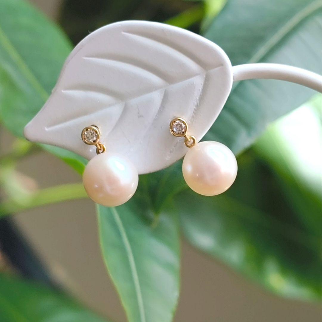 スタージュエリー K18 YG アコヤ パール ダイヤモンド 真珠 ピアス