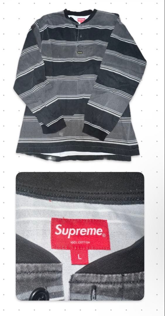 【即完売モデル】Supreme ヘンリーネック ボーダー ロンT Lサイズ Supreme 'Printed Stripe Twill Henley'ヘンリーネックシャツ