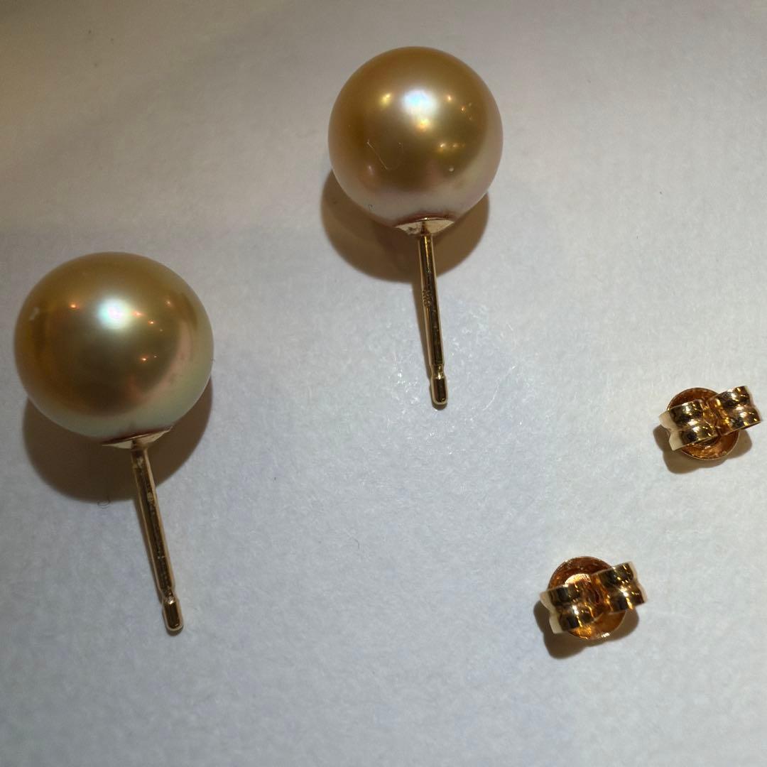 真珠ピアス 9.5mm シャンパンゴールド 18K