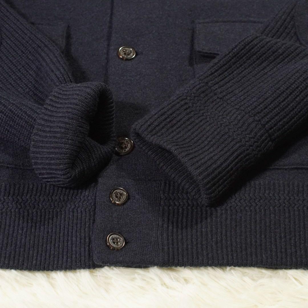 クリーニング済み カシミヤ《ポロラルフローレン》ニットジャケット(L)ネイビー