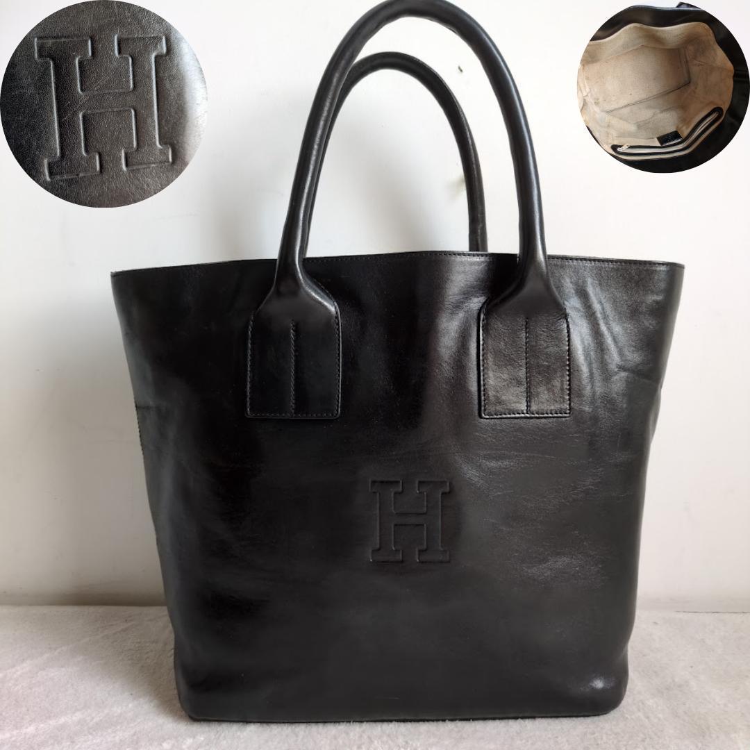 美品 HIROFU トートバッグ 2WAY レザー ブラック A4収納可 保存袋