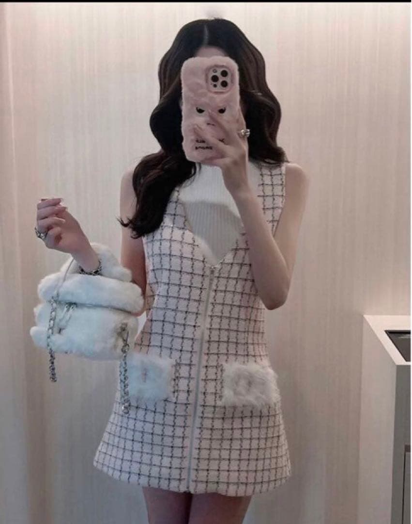 Darich フロントファスナーツイードミニワンピース ダーリッチ Darich フロントファスナーツイードミニワンピース