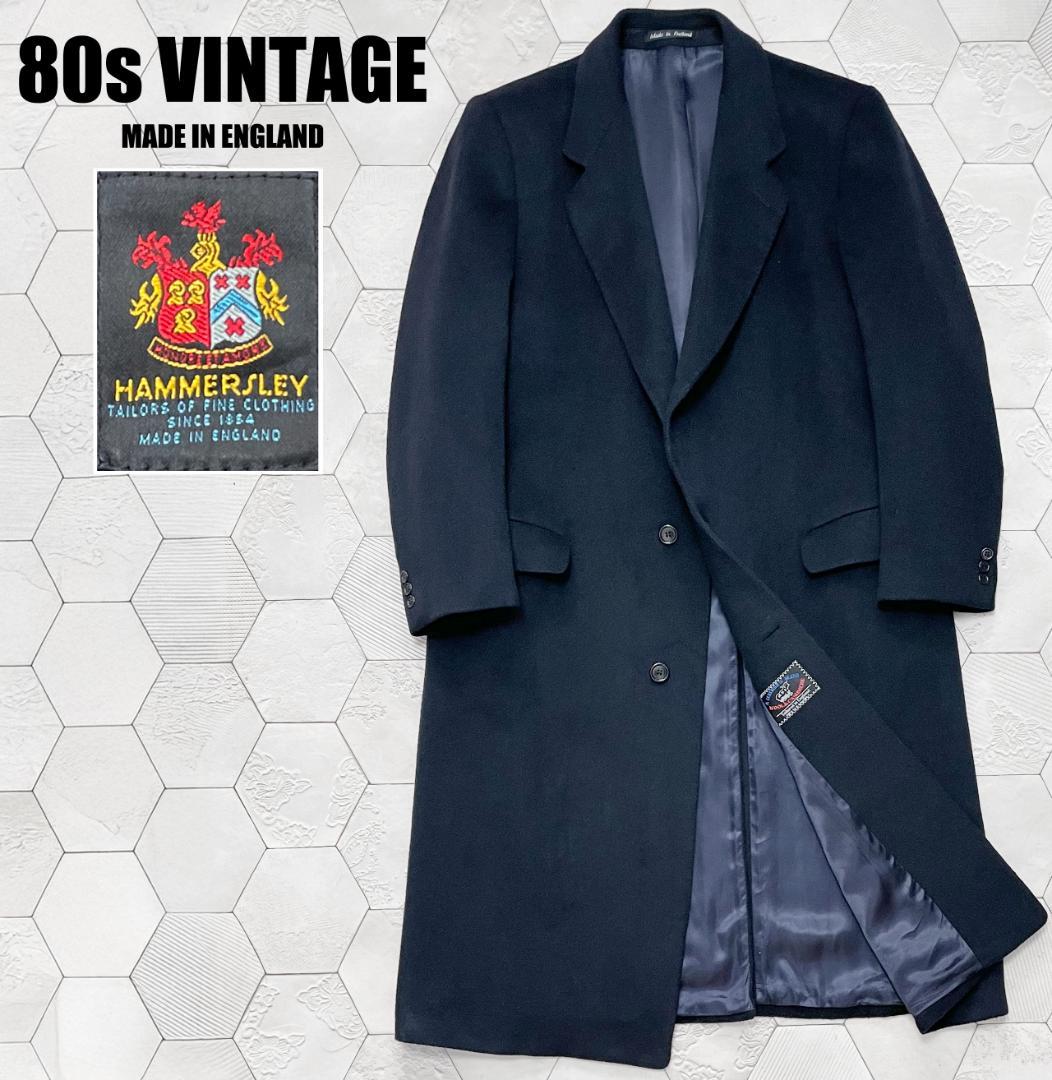 80s 英国製 HAMMERSLEY カシミヤ混メルトン チェスターコート黒XL