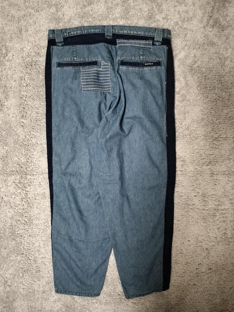 ブルーブルー/再構築ワイドテーパードデニムパンツ/インディゴ染め