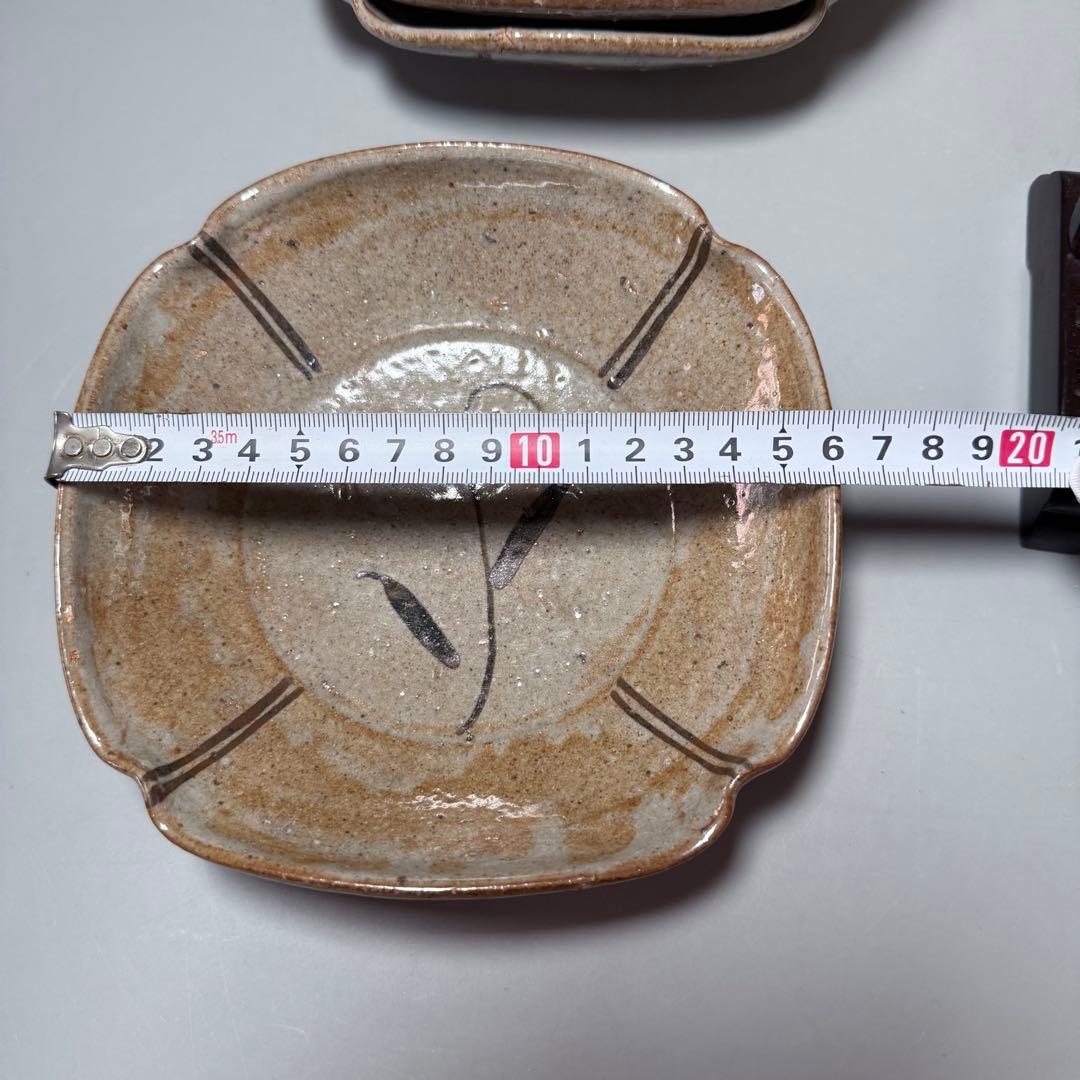 浜本洋好 造 絵唐津 草文様四方皿 大向付 六客 土