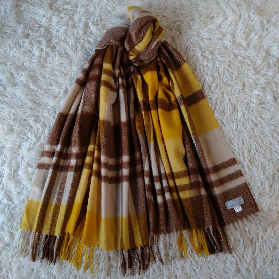 ジョシュアエリス カシミヤ100% 大判ストール イエロー/ブラウン