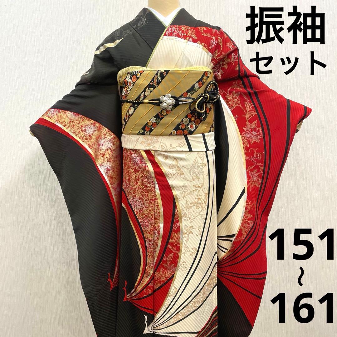 梅乃【151】正絹　振袖　フルセット　前撮り　成人式　撮影　大人　黒　赤　金 ジャパンモード 赤黒/ゴールド 本家龍柄 一番目立つ 人気 極妻風 派手