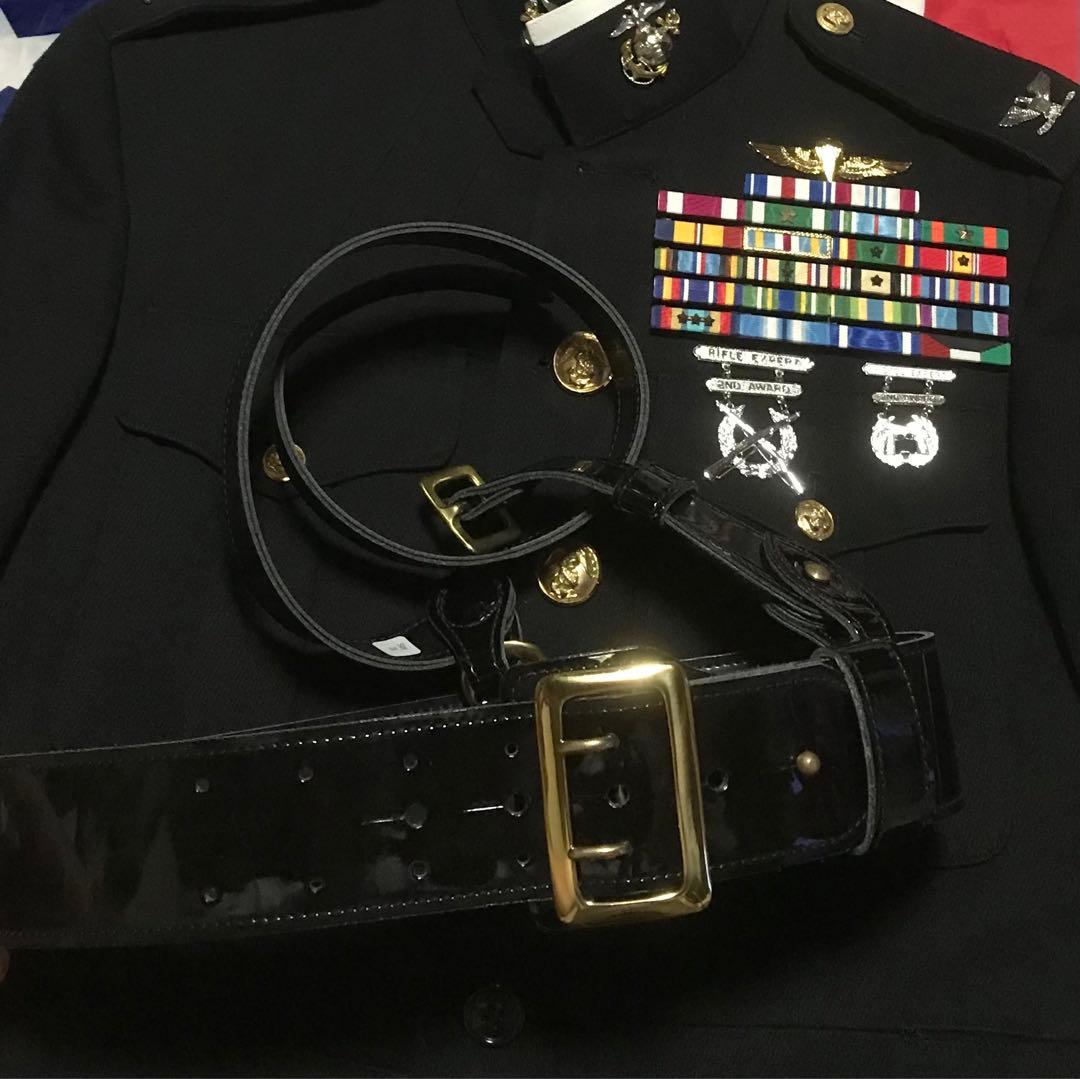 米軍放出品 米海兵隊 サムブラウンベルト 士官用 クラスA、B用 ブルー